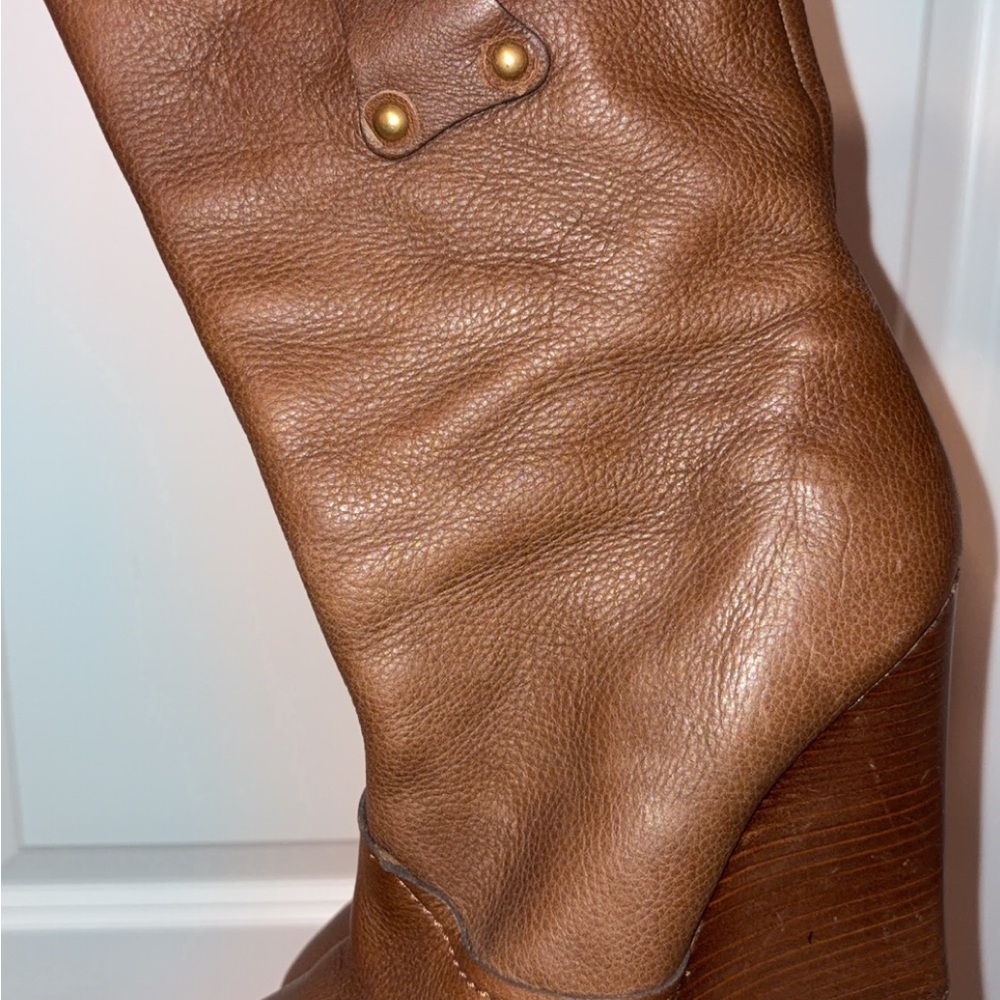 Chloe Brown Leather Wedge Moto Boots